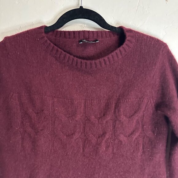 Lafayette 148 New York Maroon Cashmere Cable Knit Sweater Womens Size Medium - Picture 2 of 10